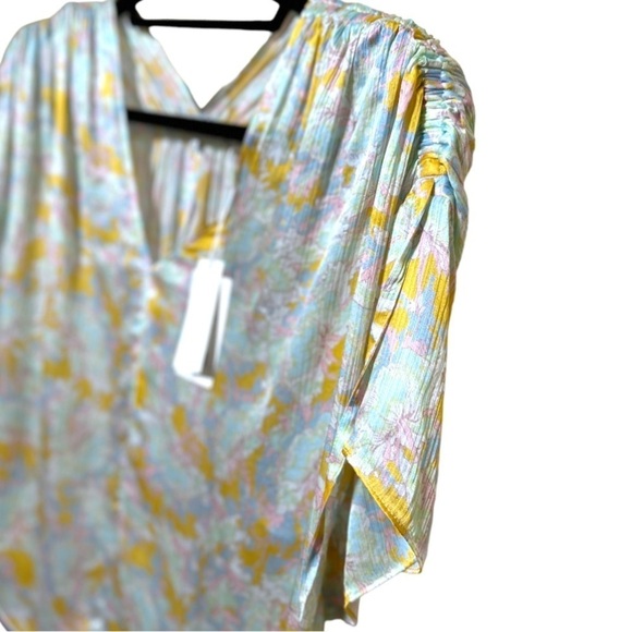 🅽🅴🆆 Vince Lotus Ruched Dolman Sleeve Silk Floral Short-Sleeve Blouse, M - Picture 9 of 17